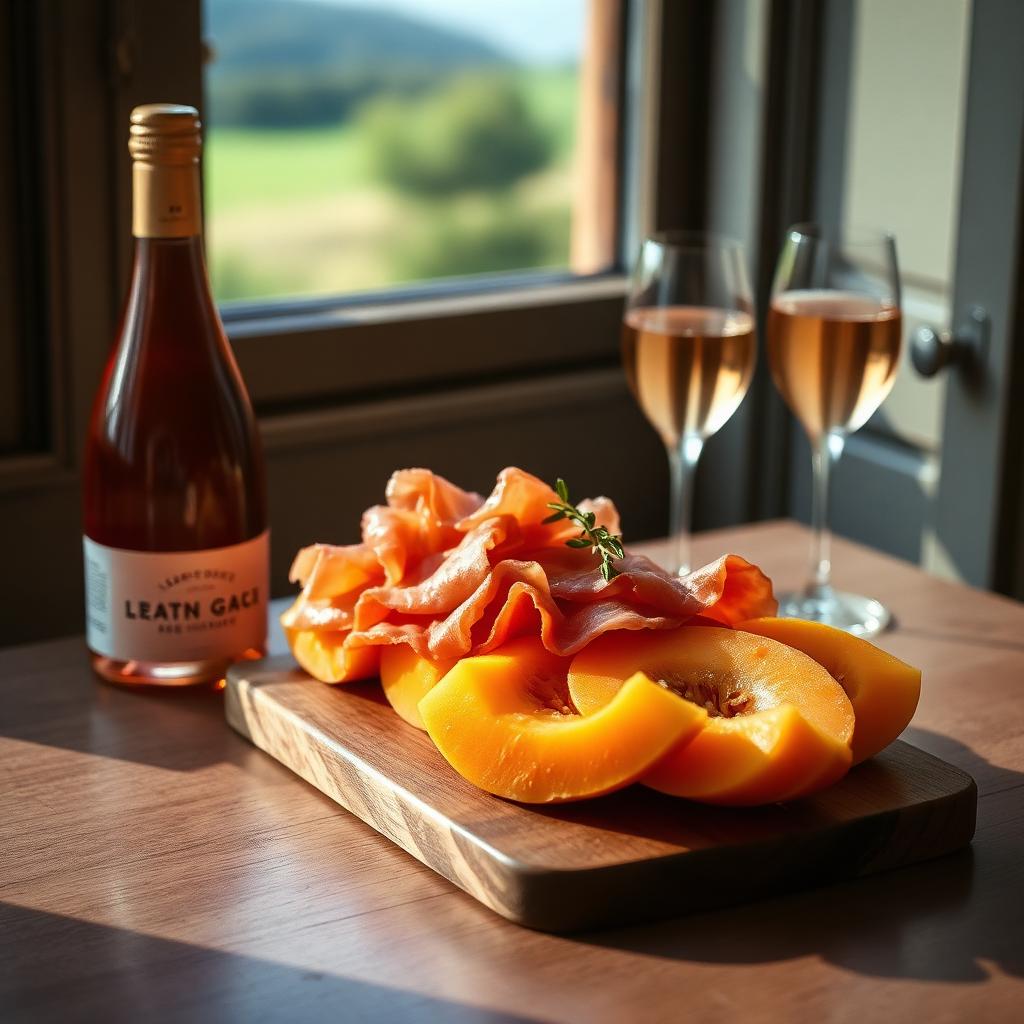 Prosciutto crudo med melon på ett bord mitt i måltiden.