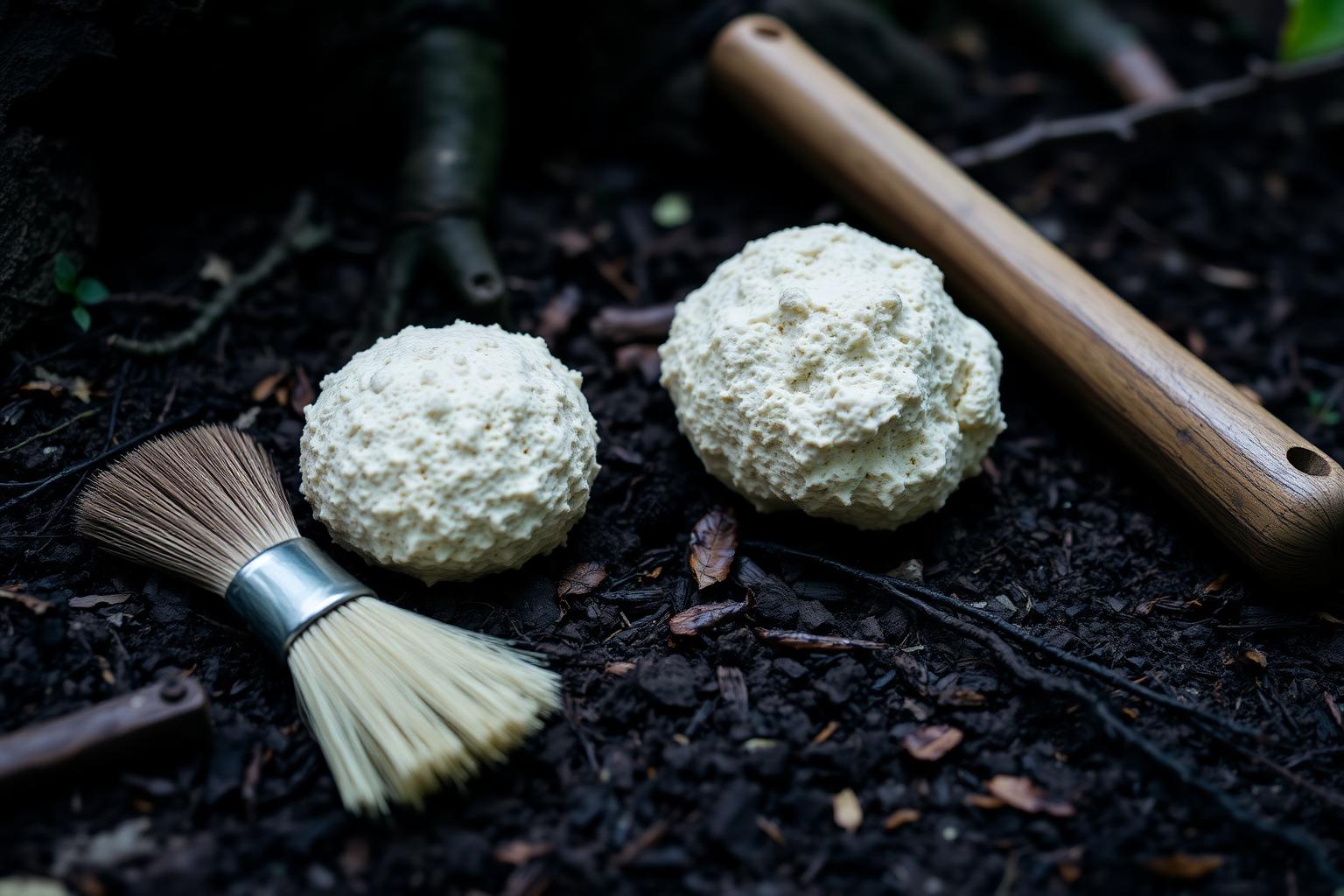 Vit Alba-tryffel – Tuber magnatum Pico – på skogsmark.